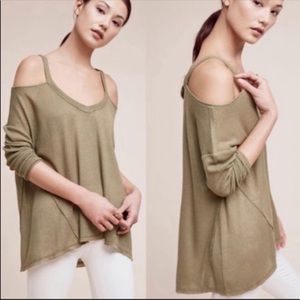 Deletta Green Knit Cold Shoulder Top SZ M